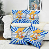 Greece Christmas Pillow Cover with Zeus Santa Greek Flag Lightning Bolt Gift Bag and Blue Yellow Pattern Design - Wonder Print Shop