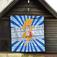 Greece Christmas Quilt with Zeus Santa Greek Flag Lightning Bolt Gift Bag and Blue Yellow Pattern Design - Wonder Print Shop