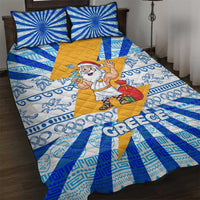 Greece Christmas Quilt Bed Set with Zeus Santa Greek Flag Lightning Bolt Gift Bag and Blue Yellow Pattern Design - Wonder Print Shop