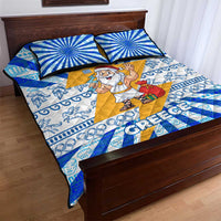 Greece Christmas Quilt Bed Set with Zeus Santa Greek Flag Lightning Bolt Gift Bag and Blue Yellow Pattern Design - Wonder Print Shop