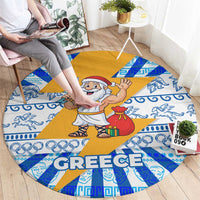 Greece Christmas Round Carpet with Zeus Santa Greek Flag Lightning Bolt Gift Bag and Blue Yellow Pattern Design - Wonder Print Shop