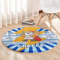 Greece Christmas Round Carpet with Zeus Santa Greek Flag Lightning Bolt Gift Bag and Blue Yellow Pattern Design - Wonder Print Shop