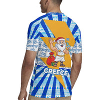 Greece Christmas Rugby Jersey with Zeus Santa Greek Flag Lightning Bolt Gift Bag and Blue Yellow Pattern Design - Wonder Print Shop