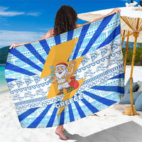 Greece Christmas Sarong with Zeus Santa Greek Flag Lightning Bolt Gift Bag and Blue Yellow Pattern Design - Wonder Print Shop