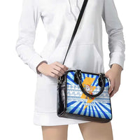 Greece Christmas Shoulder Handbag with Zeus Santa Greek Flag Lightning Bolt Gift Bag and Blue Yellow Pattern Design - Wonder Print Shop