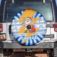 Greece Christmas Spare Tire Cover with Zeus Santa Greek Flag Lightning Bolt Gift Bag and Blue Yellow Pattern Design - Wonder Print Shop