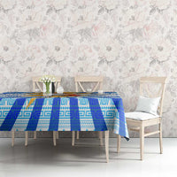 Greece Christmas Tablecloth with Zeus Santa Greek Flag Lightning Bolt Gift Bag and Blue Yellow Pattern Design - Wonder Print Shop