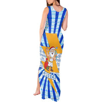 Greece Christmas Tank Maxi Dress with Zeus Santa Greek Flag Lightning Bolt Gift Bag and Blue Yellow Pattern Design - Wonder Print Shop