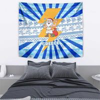 Greece Christmas Tapestry with Zeus Santa Greek Flag Lightning Bolt Gift Bag and Blue Yellow Pattern Design - Wonder Print Shop