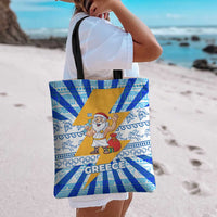 Greece Christmas Tote Bag with Zeus Santa Greek Flag Lightning Bolt Gift Bag and Blue Yellow Pattern Design - Wonder Print Shop