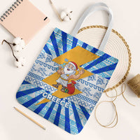 Greece Christmas Tote Bag with Zeus Santa Greek Flag Lightning Bolt Gift Bag and Blue Yellow Pattern Design - Wonder Print Shop