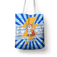 Greece Christmas Tote Bag with Zeus Santa Greek Flag Lightning Bolt Gift Bag and Blue Yellow Pattern Design - Wonder Print Shop