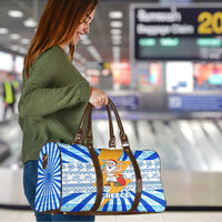 Greece Christmas Travel Bag with Zeus Santa Greek Flag Lightning Bolt Gift Bag and Blue Yellow Pattern Design - Wonder Print Shop