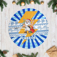 Greece Christmas Tree Skirt with Zeus Santa Greek Flag Lightning Bolt Gift Bag and Blue Yellow Pattern Design - Wonder Print Shop