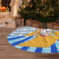 Greece Christmas Tree Skirt with Zeus Santa Greek Flag Lightning Bolt Gift Bag and Blue Yellow Pattern Design - Wonder Print Shop
