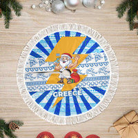 Greece Christmas Tree Skirt with Zeus Santa Greek Flag Lightning Bolt Gift Bag and Blue Yellow Pattern Design - Wonder Print Shop