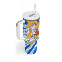 Greece Christmas Tumbler With Handle with Zeus Santa Greek Flag Lightning Bolt Gift Bag and Blue Yellow Pattern Design - Wonder Print Shop