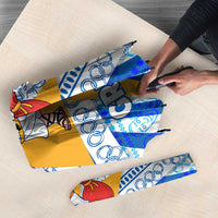 Greece Christmas Umbrella with Zeus Santa Greek Flag Lightning Bolt Gift Bag and Blue Yellow Pattern Design - Wonder Print Shop