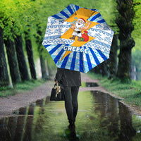 Greece Christmas Umbrella with Zeus Santa Greek Flag Lightning Bolt Gift Bag and Blue Yellow Pattern Design - Wonder Print Shop