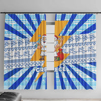 Greece Christmas Window Curtain with Zeus Santa Greek Flag Lightning Bolt Gift Bag and Blue Yellow Pattern Design - Wonder Print Shop