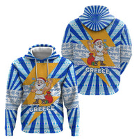 Greece Christmas Zip Hoodie with Zeus Santa Greek Flag Lightning Bolt Gift Bag and Blue Yellow Pattern Design - Wonder Print Shop
