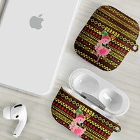 Uganda Christmas AirPods Case with Flamingo Lights Uganda Flag and Black Red Yellow Tribal Pattern Design - Wonder Print Shop
