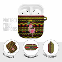 Uganda Christmas AirPods Case with Flamingo Lights Uganda Flag and Black Red Yellow Tribal Pattern Design - Wonder Print Shop