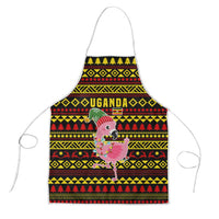 Uganda Christmas Apron with Flamingo Lights Uganda Flag and Black Red Yellow Tribal Pattern Design - Wonder Print Shop