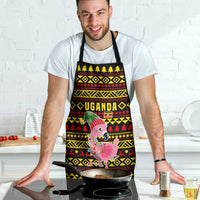 Uganda Christmas Apron with Flamingo Lights Uganda Flag and Black Red Yellow Tribal Pattern Design - Wonder Print Shop