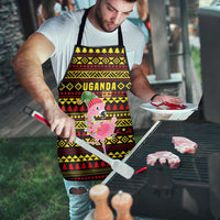 Uganda Christmas Apron with Flamingo Lights Uganda Flag and Black Red Yellow Tribal Pattern Design - Wonder Print Shop