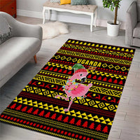 Uganda Christmas Area Rug with Flamingo Lights Uganda Flag and Black Red Yellow Tribal Pattern Design - Wonder Print Shop