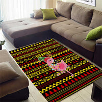 Uganda Christmas Area Rug with Flamingo Lights Uganda Flag and Black Red Yellow Tribal Pattern Design - Wonder Print Shop