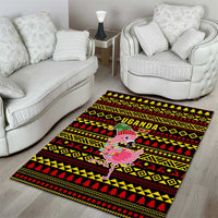 Uganda Christmas Area Rug with Flamingo Lights Uganda Flag and Black Red Yellow Tribal Pattern Design - Wonder Print Shop