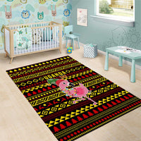 Uganda Christmas Area Rug with Flamingo Lights Uganda Flag and Black Red Yellow Tribal Pattern Design - Wonder Print Shop