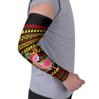 Uganda Christmas Arm Sleeves with Flamingo Lights Uganda Flag and Black Red Yellow Tribal Pattern Design - Wonder Print Shop