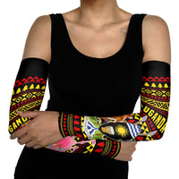 Uganda Christmas Arm Sleeves with Flamingo Lights Uganda Flag and Black Red Yellow Tribal Pattern Design - Wonder Print Shop