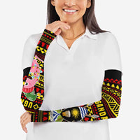 Uganda Christmas Arm Sleeves with Flamingo Lights Uganda Flag and Black Red Yellow Tribal Pattern Design - Wonder Print Shop