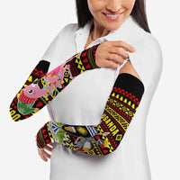 Uganda Christmas Arm Sleeves with Flamingo Lights Uganda Flag and Black Red Yellow Tribal Pattern Design - Wonder Print Shop