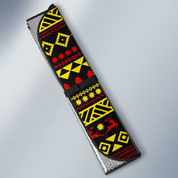 Uganda Christmas Auto Sun Shade with Flamingo Lights Uganda Flag and Black Red Yellow Tribal Pattern Design - Wonder Print Shop