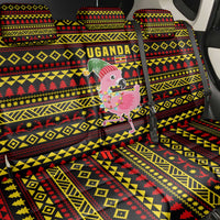Uganda Christmas Back Car Seat Cover with Flamingo Lights Uganda Flag and Black Red Yellow Tribal Pattern Design - Wonder Print Shop