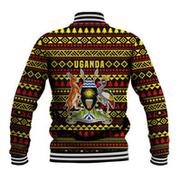 Uganda Christmas Baseball Jacket with Flamingo Lights Uganda Flag and Black Red Yellow Tribal Pattern Design - Wonder Print Shop