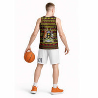 Uganda Christmas Basketball Jersey with Flamingo Lights Uganda Flag and Black Red Yellow Tribal Pattern Design - Wonder Print Shop
