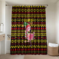 Uganda Christmas Bathroom Set with Flamingo Lights Uganda Flag and Black Red Yellow Tribal Pattern Design - Wonder Print Shop