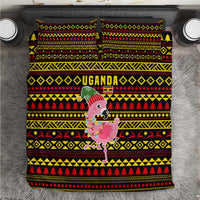 Uganda Christmas Bedding Set with Flamingo Lights Uganda Flag and Black Red Yellow Tribal Pattern Design - Wonder Print Shop