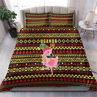 Uganda Christmas Bedding Set with Flamingo Lights Uganda Flag and Black Red Yellow Tribal Pattern Design - Wonder Print Shop