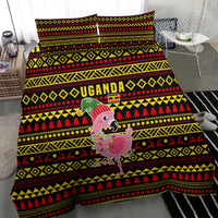 Uganda Christmas Bedding Set with Flamingo Lights Uganda Flag and Black Red Yellow Tribal Pattern Design - Wonder Print Shop