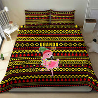 Uganda Christmas Bedding Set with Flamingo Lights Uganda Flag and Black Red Yellow Tribal Pattern Design - Wonder Print Shop