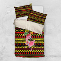 Uganda Christmas Bedding Set with Flamingo Lights Uganda Flag and Black Red Yellow Tribal Pattern Design - Wonder Print Shop