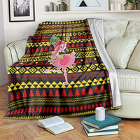 Uganda Christmas Blanket with Flamingo Lights Uganda Flag and Black Red Yellow Tribal Pattern Design - Wonder Print Shop