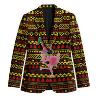 Uganda Christmas Blazer with Flamingo Lights Uganda Flag and Black Red Yellow Tribal Pattern Design - Wonder Print Shop